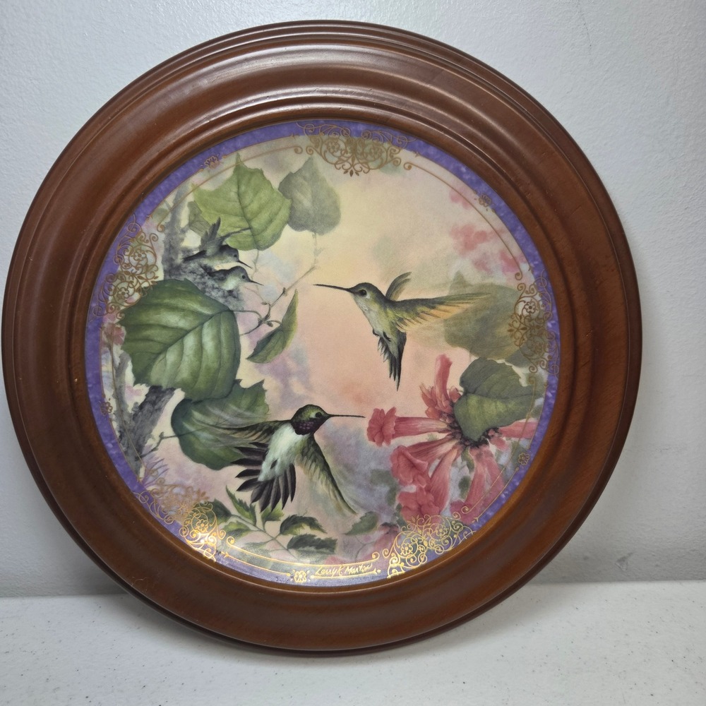 Bradford Exchange Minute Enchantment Hummingbird Plate Larry K Martin Wood Frame